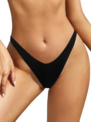 SHEKINI Traje de Baño para Mujer Bikini Pantalones de Baño Cintura Baja Brasileño Braguitas de Bikini Tanga Sexy Pantalones de Bikini de Playa (Small, Negro)