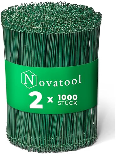 Novatool 2.000 Stück Rödeldraht mit Ösen 1,4 x 200mm Bindedraht Grün ummantelt, rostfreier & langlebiger Drilldraht, Drahtbinder, Ösendraht, Drahtschlinge, Blumendraht, rebdraht floristik, Rödler
