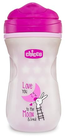 Chicco Glowing Cup Bicchiere Antigoccia Bambini 266 ml, Tazza Biberon 14+ Mesi per Imparare a Bere, Si Illumina al Buio, Tazza Termica con Beccuccio Ergonomico e Valvola Facili Sorsi, senza BPA, Rosa