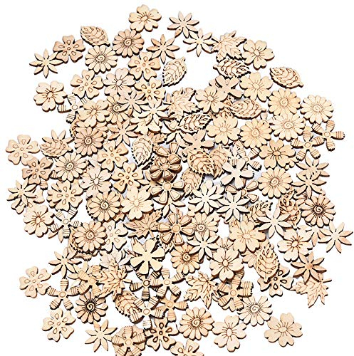 Ziyero Holzblume und Blatt DIY Holz Blumen Scheiben Naturholz Scheiben Streudeko Geeignet für Hochzeitsdekorationen,Christbaumschmuck,Kunsthandwerk,Sammelalben,Personalisierte Projekte usw(200 Stück)