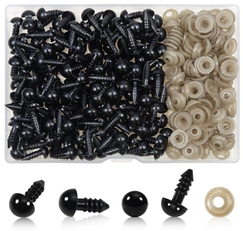 TOAOB 150 Pezzi Occhi di Sicurezza per Amigurumis con Rondelle 8 mm Nero Plastica Occhietti per Bambole Creazione Animale all'Uncinetto Pupazzi Creazione Artigianato Lavoretti