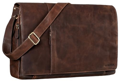 STILORD 'Maximus' XXL Ledertasche riesige Herren Umhängetasche Unitasche 17 18 19 21 Zoll Laptop Aktentasche Bürotasche Büffel Leder, Farbe:crunchy - dunkelbraun