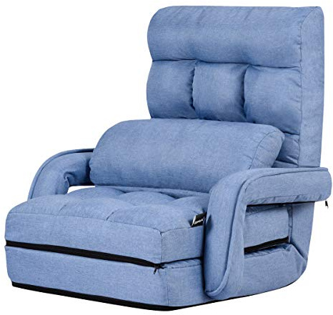 GIANTEX Sillón Cama Plegable, Sofá Plegable con Reposabrazos y Almohadas, Respaldo Ajustable en 5 Escalones, Sillón Funcional para Salón y Oficina (Azul)