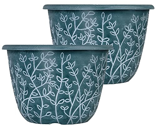 SG Traders Premium Plastic Plant Pots | UV & Weather-Resistant Plant Pots Outdoor | Elegant Design, Lightweight, Durable & Eco-Friendly | (Green/White, Pack of 2)