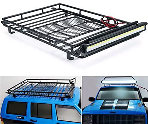RC-Hub 1/10 Scale Roof Rack Luggage Carrier with LED Lights Bar 232 * 153mm RC Upgrade Parts for 1/10 Axial SCX10 SCX10 II III Wrangler 90046 AXI03007 RC Crawler Car