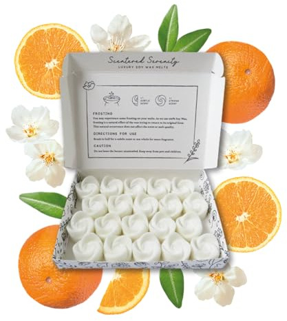 Orange Blossom Wax Melts| Strong Scented| 20 Pack| Luxury Gift Set Wax Melts| Over 96 Hrs Burn Time Per Box| Pet Friendly| Eco Friendly| Hand Poured in Staffordshire, UK