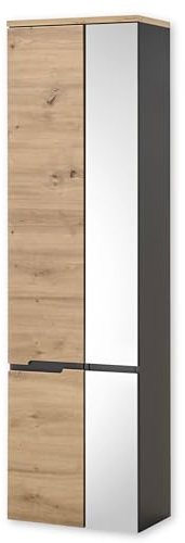 Stella Trading Memphis Haute Flottante Aspect Artisan Armoire de Salle de Bain avec Porte Miroir, Bois d'ingénierie, Chêne Artisanal/Gris, Hochschrank