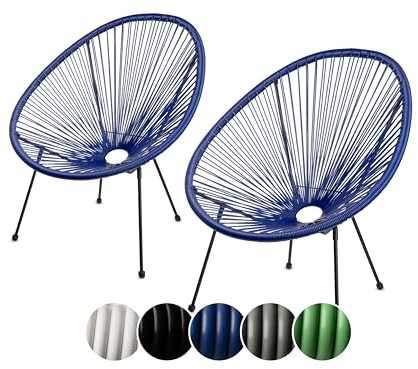 sunnypillow 2er Set Acapulco Gartenstühle - gemütlicher Loungesessel für Wohnzimmer, Terrasse, Garten, Balkon Sessel Stuhl - Korbsessel Gartensessel im Retro Design - Outdoor/Indoor - Blau