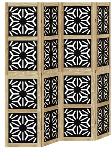 vidaXL Biombo Separador de 4 Paneles, Pantalla de Privacidad, Partición de Habitación, Divisor para Oficina, Madera Maciza de Paulownia Marrón Negro