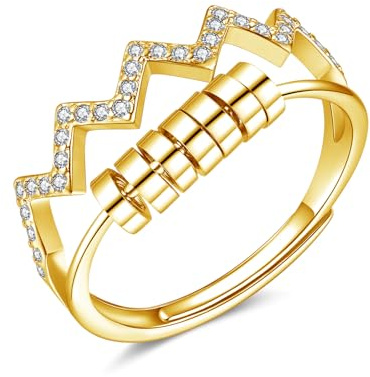 Josfeva Silber Anxiety Ringe, 925 Sterling Silber Angst Ring, Offen Einstellbar Anti Stressring Dekompressionsring, Welle Kreuz Angstring Fidget Ringe, Verstellbar Zappelring für Anxiety Damen Mädchen