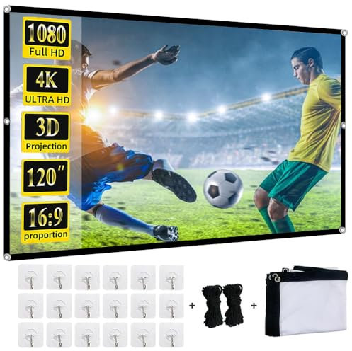 YingStar Pantalla Proyector Exterior Interior, Portatil 120 Pulgadas Proyectors Pantallas, 16:9 Tela de Proyección Plegable Projector Screen Pantalla Proyector para Cine en Casa Teatro Camping