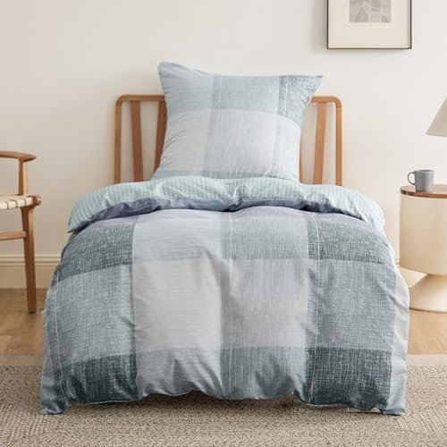 BEDSURE Juego de ropa de cama de 135 x 200 cm, 2 piezas, funda nórdica de 135 x 200 cm con funda de almohada de 80 x 80 cm, funda de edredón reversible con certificado Öko-Tex para cama individual con