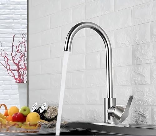 XWIHTR grifo giratorio de 360° para cocina de acero inoxidable, mezclador monomando para fregadero doble, antigoteo con sifón silencioso para fregadero de verduras (cepillado)