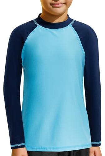 MASOCIO Maglia Anti UV Bambino UPF 50+ Maglietta Termica Nuoto Manica Lunga Protezione UV50 Costume da Piscina Mare Ragazzo Asciugatura Rapida 11-12 Anni Blu Navy Blu