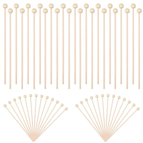 50 Pack Wooden Rock Candy Sticks with Ball Tips- 6 Inch Natural Wood Cake Pop & Drink Stirrer Sticks, Wood Swizzles Sticks for Chocolate Dipping & Coffee(15cm, Round Ball Head, Bulk)