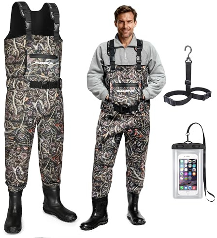 wasserflux Chest Waders with Boots, Waterproof 4mm Neoprene Fishing Waders, Reinforced Knees, Insulated Bootfoot for Hunting & Outdoor(M7)