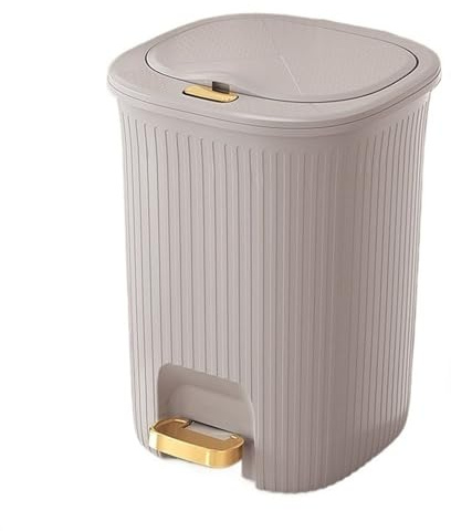 Slim Bathroom Trash Can with Lid, 10L Plastic Waste Bin with Foot Pedal & Pressure Band, Ideal for Kitchen, Living Room, Office, Grey Color - Stylish & Functional