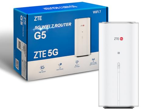 ZTE G5 WiFi 7 5G Router, 3600 Mbps Ultra Fast Home & Office Internet, SIM Slot Unlocked, Dual Band, Connect 128 Devices, 2.5 GbE Port, Smart Antenna – Future Ready WiFi 7