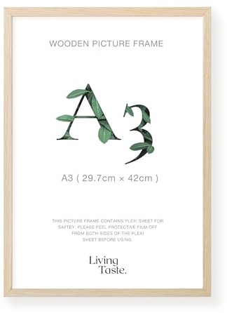LIVINGTASTE A3 Cadre photo 29.7x42 cm finition chêne Naturel avec façade acrylique, 1 pièce, idéal pour décoration murale et décoration intérieure