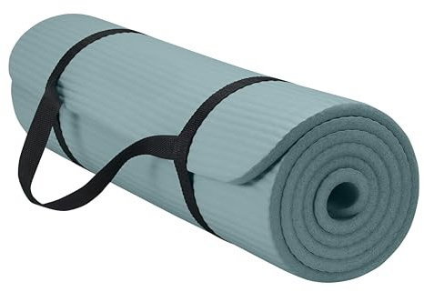 Gaiam Essentials Thick Yoga Mat Fitness & Exercise Mat with Easy-Cinch Carrier Strap,Balsam,72L X 24W X 2/5 Thick, 10mm