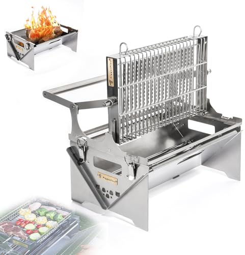 Barbecue a carbonella, girevole a 360°, con vassoio rimovibile e telaio in acciaio regolabile, griglie ribaltabili in acciaio inox, per picnic e feste in giardino