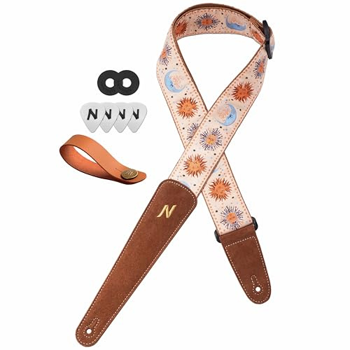 Nefelibata Sangle de guitare 5,1 cm avec extrémités étendues en daim souple pour basse, guitare électrique et acoustique