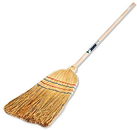 Escoba para césped con mango largo de madera de pino y cabezal de herramientas de Sorghum para jardín, terrazas y calles, cómoda y ligera, 1,3 m de largo