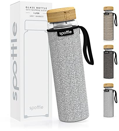 spottle Bouteille à Thé 1 L | Verre Borosilicate Double Paroi avec Infuseur Inox | Housse Néoprène, Lavable au Lave-Vaisselle, Pratique et Résistante