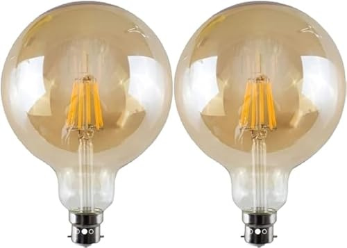 LEDSone E27 LED Light Bulbs 8W G125 Edison Screw Bulb 800lm Decorative Vintage Filament Lighting Clear Globe Glass CRI 90+ Warm White 2700K Dimmable (2, B22)