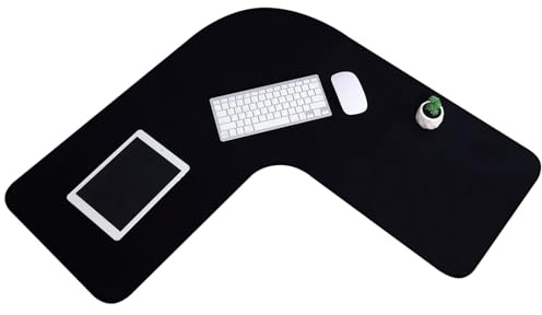 Corner Desk Pad L-Shaped Gaming Mat - Large Waterproof Rubber Corner Mouse Mat for Home Office - 36.22 Inches, Black