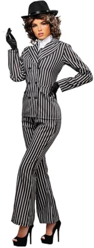 Womens Peaky Gangster Polly Striped Suit Costume (Large (UK 14-16))