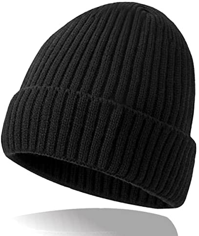 Beanie Hat,Bonnet Unisexe Tricotés Chaud Chapeau d'hiver,Décontracté Noir