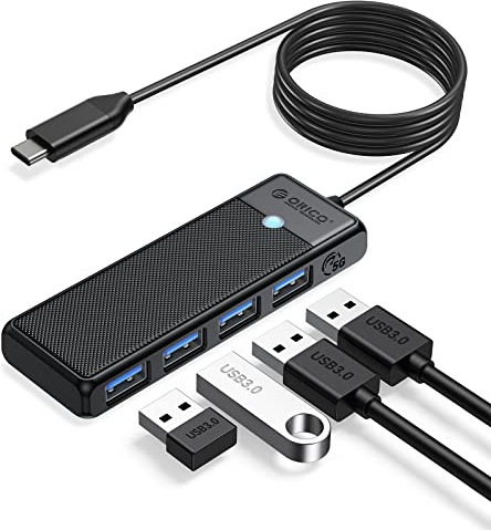 ORICO - Hub USB 3.0, cable de extensión USB 4 en 1, concentrador USB para PS5, Xbox, PC, unidades flash USB, ordenador portátil, disco duro móvil, 1,8 m, color negro