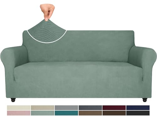 Ystyle Funda Sofa Ajustable y Elastica 3 Plazas, Anti Gatos, Universales con Reposabrazos, Cover para Invierno, Antideslizante y Antimanchas, Verde Claro