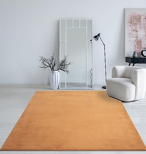 Mia´s Teppiche Taos kuscheliger Kurzflor Teppich, Anti-Rutsch Unterseite, Waschbar bis 30 Grad, Super Soft, Felloptik, Terra, 60 x 110 cm