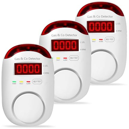 3 Packs Combination Gas & Carbon Monoxide Detectors, Plug in Natural Gas Detector & Carbon Monoxide Alarm, CO Detector Alarm & Propane, Methane, Explosive Gas Detector for Home,RV,Easy to Install