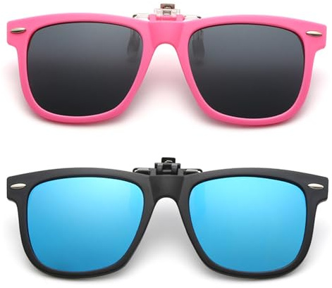 HDGSAFD Lot de 2 paires de clips pour lunettes de soleil - Pratiques - Polarisées - Réversibles - Sans démontage - Pour enfants, bleu, Taille unique