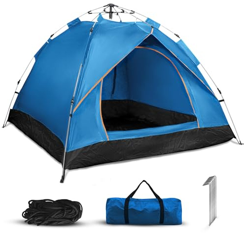 Qisan Hydraulic Dome Tent Automatic Camping Tents 3-4 Person Canopy with Carrying Bag Easy Set Up Tent | Wild Camping Tent | Cheap Tents for Camping 4 Person-Blue