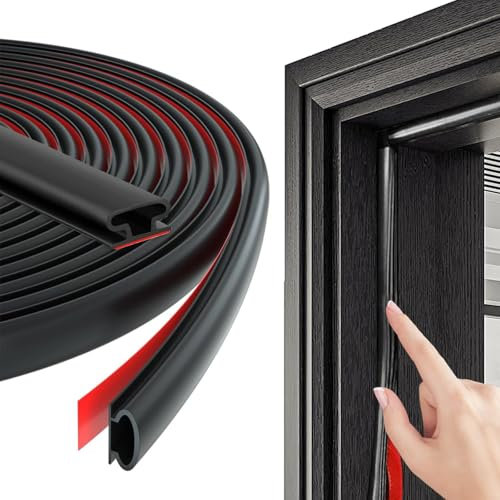 wordmouk 8M Joint Porte Fenetre Isolation Froid et Phonique Joint de Porte d'Entrée Caoutchouc Autocollant Type D Bande D'étanchéité Calfeutrage, pour les Espaces de 3.5-5.5mm, Noir