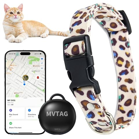 Collar GPS para Gatos con rastreador - Dispositivo de Seguimiento/Rango Ilimitado/Modo perdido para Gatos Juego de Collar Inteligente de tamaño Ajustable - Disponible con Apple Find My (Solo iOS)