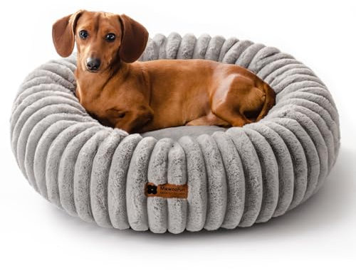 MEWOOFUN Hundebett Mittelgroße Hunde Waschbares, Donut Hundebett mit Rutschfester Unterseite, Hundebetten Großes Katzenbett Flauschig Beruhigendes Anti-Angst, grau 64x64cm