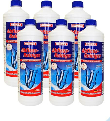 Detergente per scarichi senza tubi, liquido per intasamenti ostinati, 1000 ml, set risparmio – 6 bottiglie