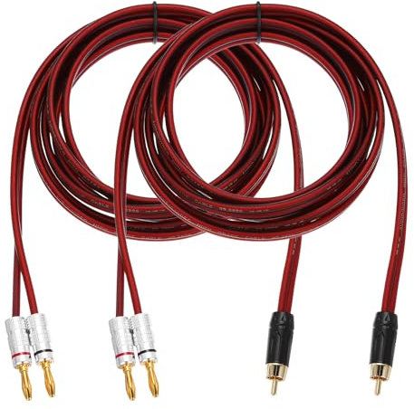 sourcing map 2 Pcs 1 RCA to 2 4mm Banana Plug Speaker Cable, 14AWG Gold Plated RCA Audio Cable, Splitter Audio Cable for Speaker Amplifiers Subwoofer, 9.8ft