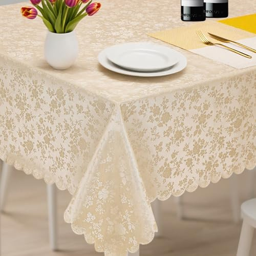 Vauki Wachstuchtischdecke Wachstischdecke Outdoor Wasserdicht 80x80 cm - Goldene Rosendruck Rechteckig - 350 g/m² Abwaschbar, wetterfest für Party, Weihnachten, Küche, Gartenfest