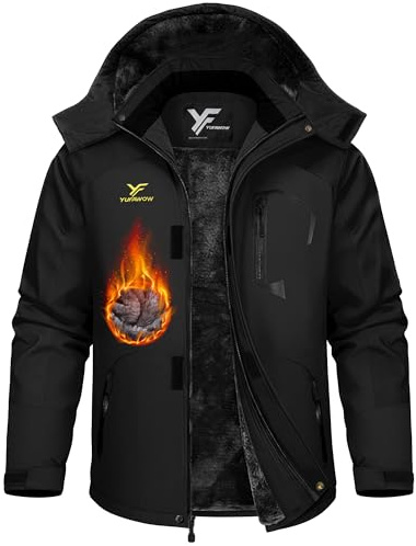 Yufawow Men Winter Jacket Work Coat Waterproof Windbreaker Heavy Softshell Heat Warm Thermal Insulated Ski Snow Snowboard Snowmobile Casual Outdoor Cold Weather Flight Bomber Pilot Workwear Black