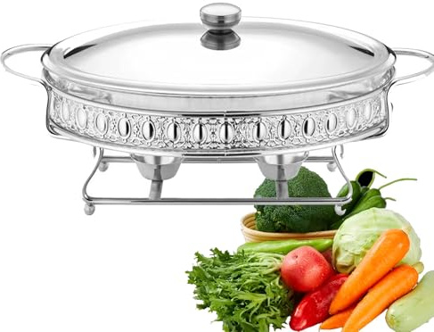 XIEHEMAO 3L Scaldavivande Ovale in Acciaio Inox for Ristorante, scaldavivande Ovale in Acciaio Inox for Buffet, scaldavivande, for Buffet di Nozze, Feste, Banchetti(Silver)