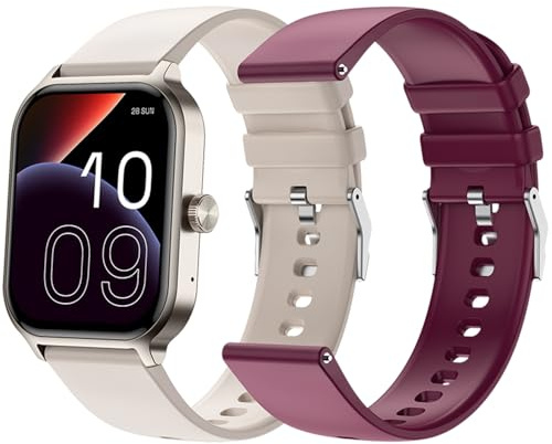 SPC Smartee Duo 3 - Smartwatch mit 1,93 AMOLED-Display | Bluetooth-Telefonie | Batterielaufzeit bis zu 7 Tage | 100 Sportarten | IP68 | Steuerung durch Smart You App | 2 Armbänder beige und braun