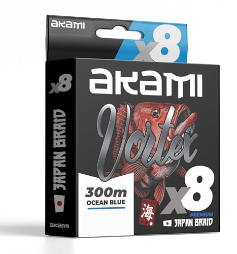 Akami VORTEX X8 MULTICOLOR Trecciato PE 8 Capi – Tecnologia Giapponese, Alta Resistenza, Profilo Tondo – Diverse Metrature (OCEAN BLUE, 0.18 mm - 300 mt)