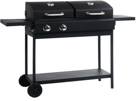 Mokuyary Barbecue a gas e carbone con 2 bruciatori, barbecue a gas, griglia mobile per giardino, campeggio, attività all'aperto