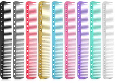 Elegaperma 9pcs Hair Cutting Comb, Heat Resistant Barber Comb，Colorful | Fine Hairdressing Comb for Hair Stylist, All Purpose Comb for Men & Women Salon Home (9 Colors)